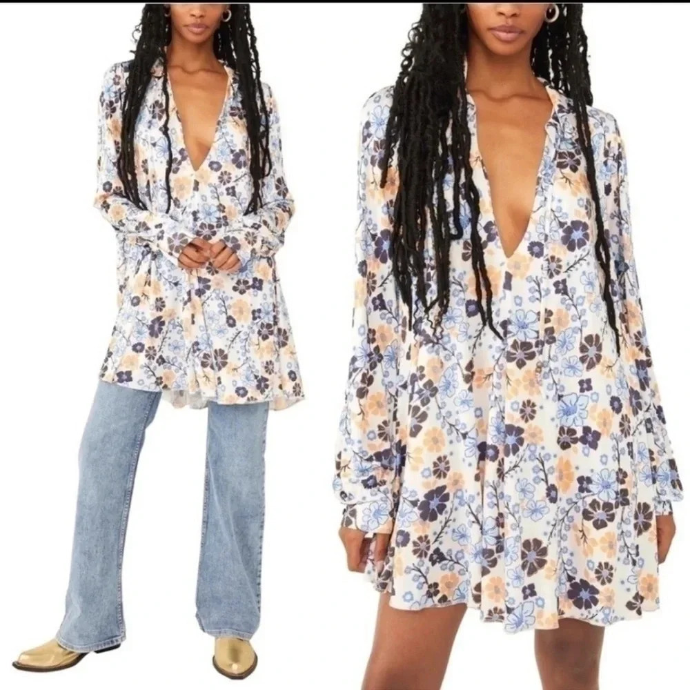Free People Daisy Jane Mini Dress boho floral pockets concert office event